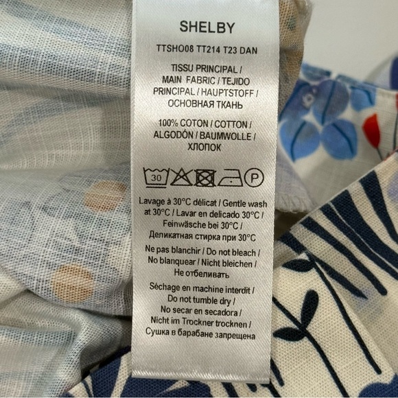 Tara Jarmon NWT Belted Shelby 100% Cotton Blue Floral Printed High Waist Shorts - Picture 16 of 16